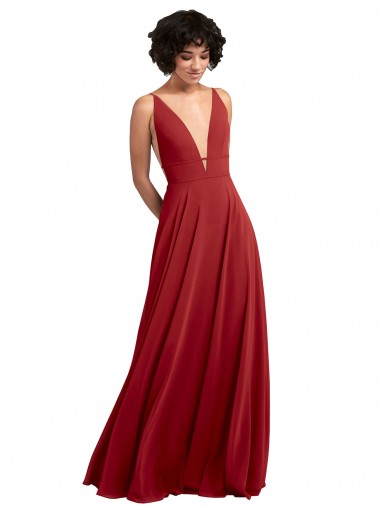 Long Sleeveless Lxue Chiffon Red A-Line Bridesmaid Dress Newcastle