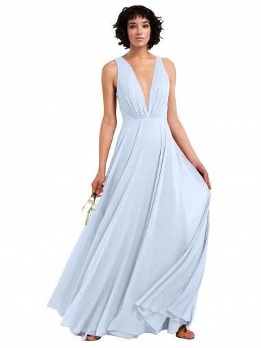 Long Sleeveless Soft Chiffon Light Sky Blue V-Neck A-Line Bridesmaid Dresses Newcastle
