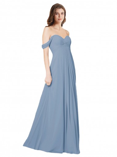 Long Sleeveless Chiffon Dusty Blue Sweetheart A-Line Wedding Party Dress Newcastle
