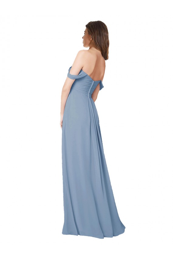 Long Sleeveless Chiffon Dusty Blue Sweetheart A-Line Wedding Party Dress Newcastle