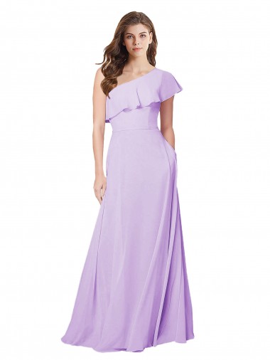 Long Sleeveless Soft Chiffon Lilac One Shoulder A-Line Bridesmaid Dress Newcastle