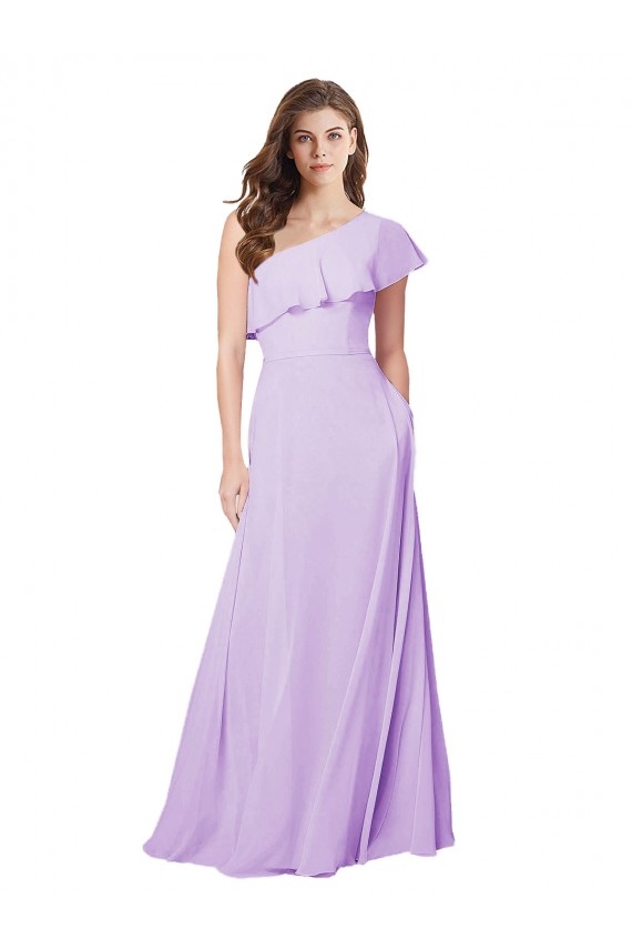 Long Sleeveless Soft Chiffon Lilac One Shoulder A-Line Bridesmaid Dress Newcastle