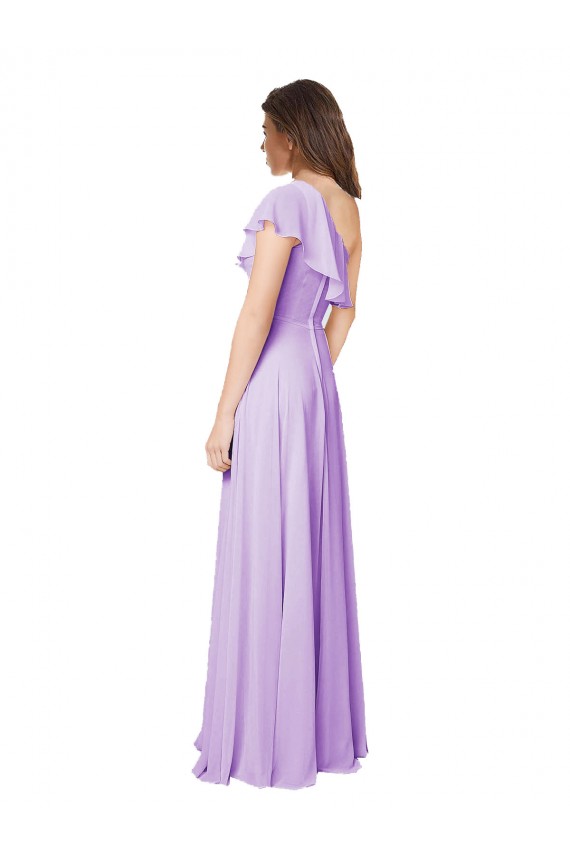Long Sleeveless Soft Chiffon Lilac One Shoulder A-Line Bridesmaid Dress Newcastle