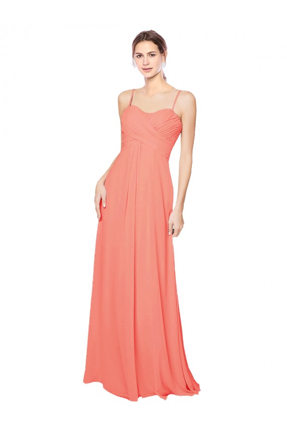 Long Sleeveless Soft Chiffon Coral Spaghetti Straps A-Line Bridesmaid Dress Newcastle