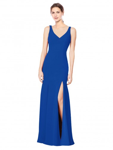 Long Sleeveless Chiffon Royal Blue Sheath Bridesmaid Dress / Evening Dress Newcastle