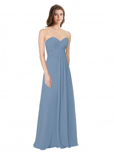 Long Sleeveless Chiffon Dusty Blue A-Line Bridesmaid Dress / Evening Gowns Newcastle