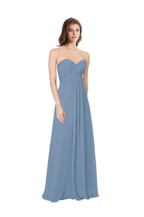 Long Sleeveless Chiffon Dusty Blue A-Line Bridesmaid Dress / Evening Gowns Newcastle