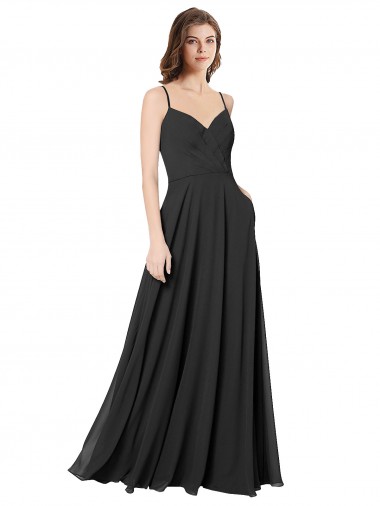 Long Sleeveless Chiffon Black A-Line Formal Dress / Bridesmaid Dress Newcastle