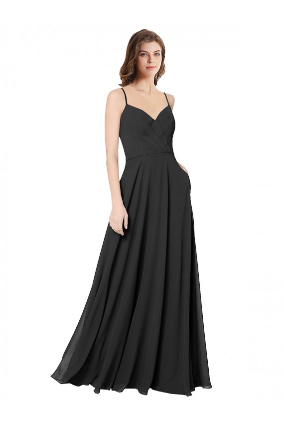 Long Sleeveless Chiffon Black A-Line Formal Dress / Bridesmaid Dress Newcastle