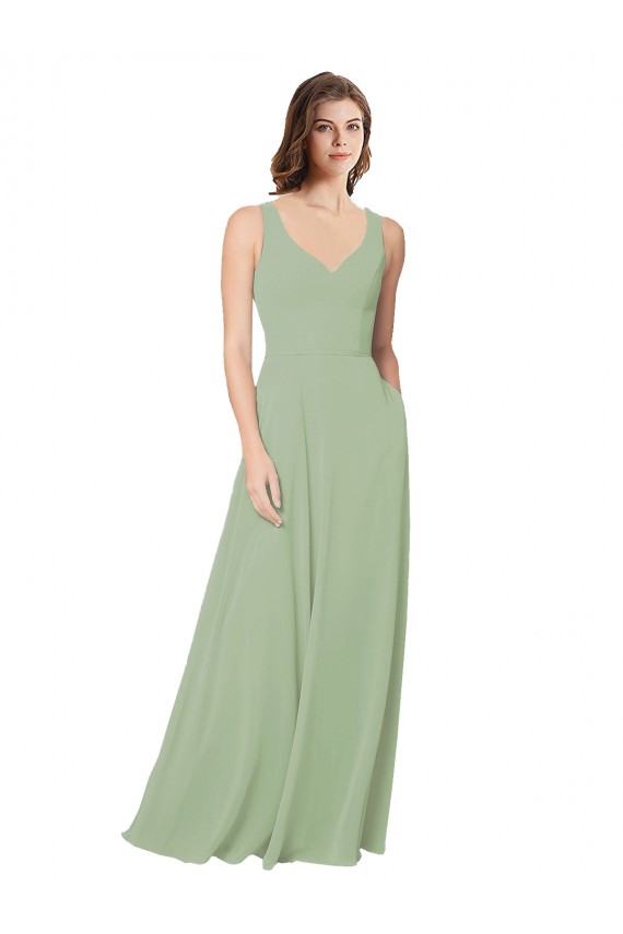 Long Sleeveless Soft Chiffon Smoke Green Sweetheart A-Line Formal Dress / Bridesmaid Dress Newcastle