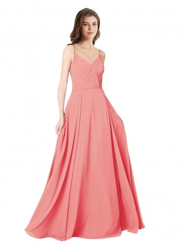 Long Sleeveless Soft Chiffon Watermelon V-Neck A-Line Bridesmaid Dress Newcastle