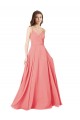 Long Sleeveless Soft Chiffon Watermelon V-Neck A-Line Bridesmaid Dress Newcastle