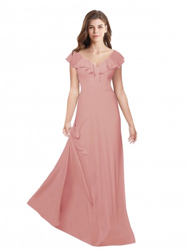 Long Flutter Sleeves Chiffon Bliss Pink A-Line Bridesmaid Dress / Evening Dress Newcastle