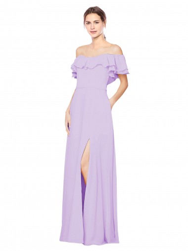 Long Sleeveless Soft Chiffon Lilac Off the Shoulder A-Line Bridesmaid Dress Newcastle