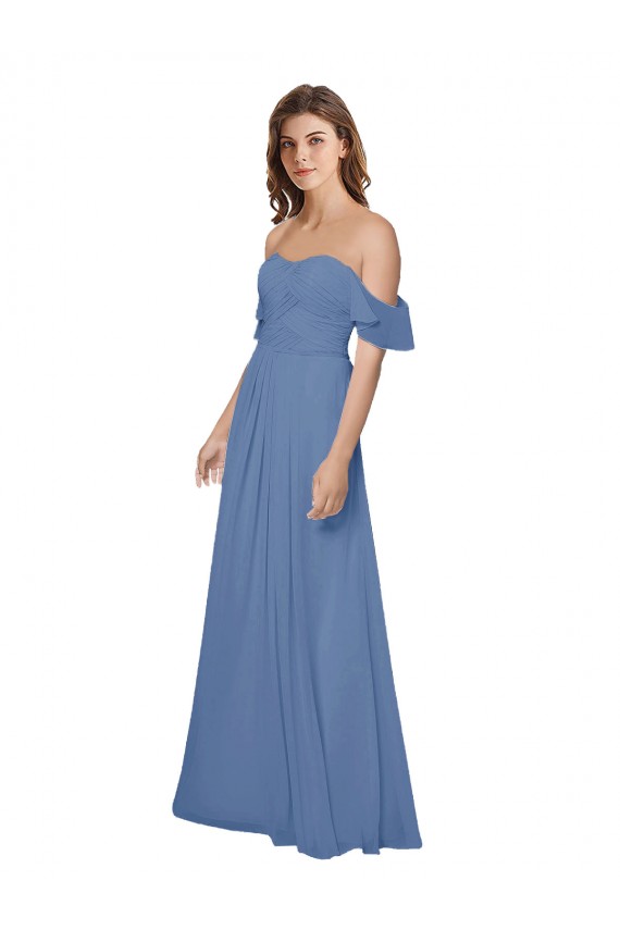 Long Flutter Sleeves Soft Chiffon Windsor Blue A-Line Bridesmaid Dress Newcastle