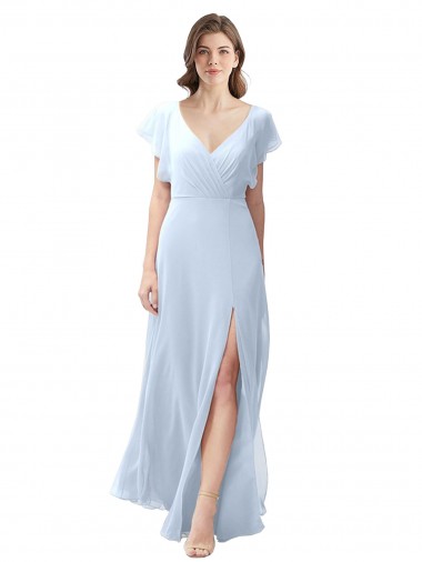 Long Flutter Sleeves Soft Chiffon Light Sky Blue A-Line Bridesmaid Dress / Formal Dress Newcastle