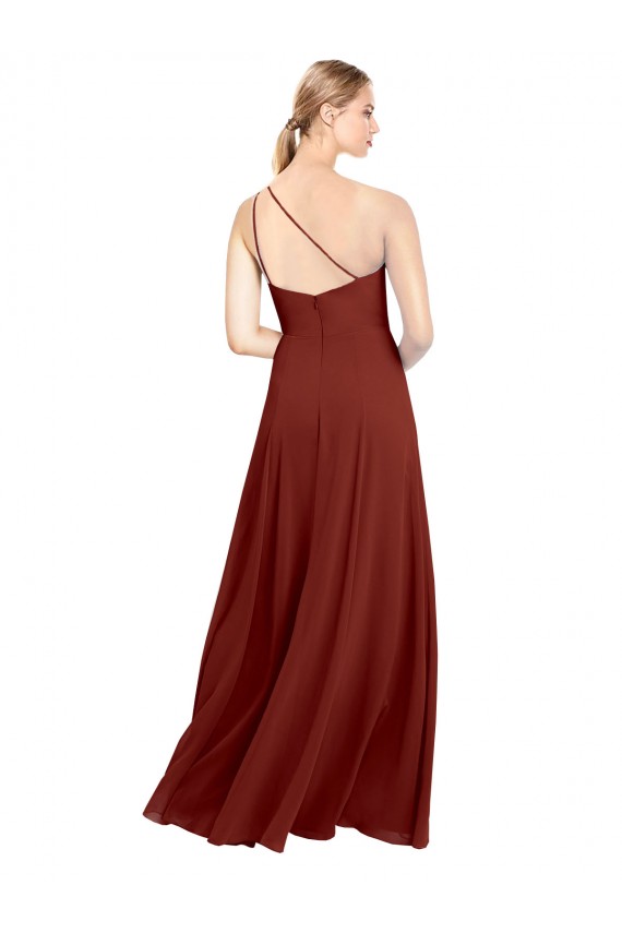 Long Sleeveless Soft Chiffon Burgundy One Shoulder A-Line Formal Dress / Bridesmaid Dress Newcastle