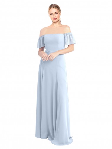 Long Flutter Sleeves Soft Chiffon Light Sky Blue A-Line Formal Dress / Bridesmaid Dress Newcastle