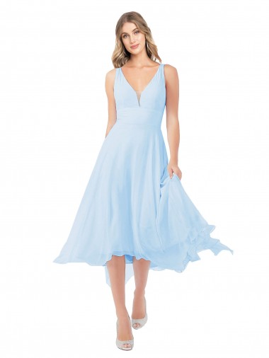 Midi Length Sleeveless Soft Chiffon Light Sky Blue A-Line Bridesmaid Dress Newcastle