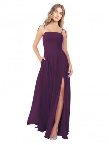 Long Sleeveless Soft Chiffon Grape Spaghetti Straps A-Line Bridesmaid Dress Newcastle