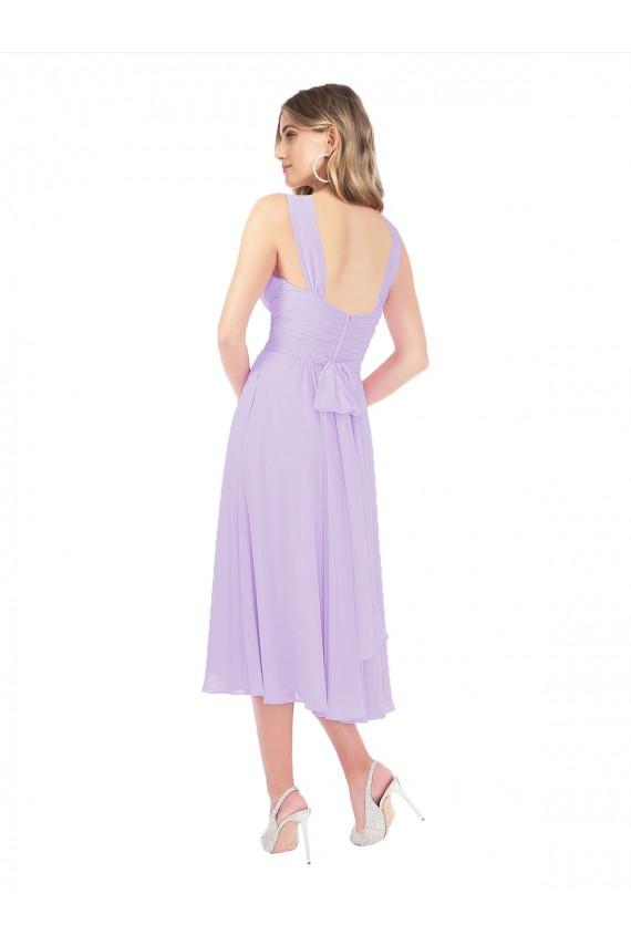 Midi Length Sleeveless Soft Chiffon Lilac A-Line High Low Bridesmaid Dress Newcastle