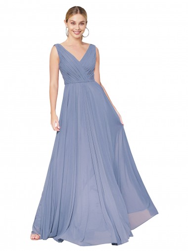 Long Sleeveless Soft Chiffon Dusty Blue A-Line Formal Evening Gown / Prom Dress / Bridesmaid Dress Newcastle
