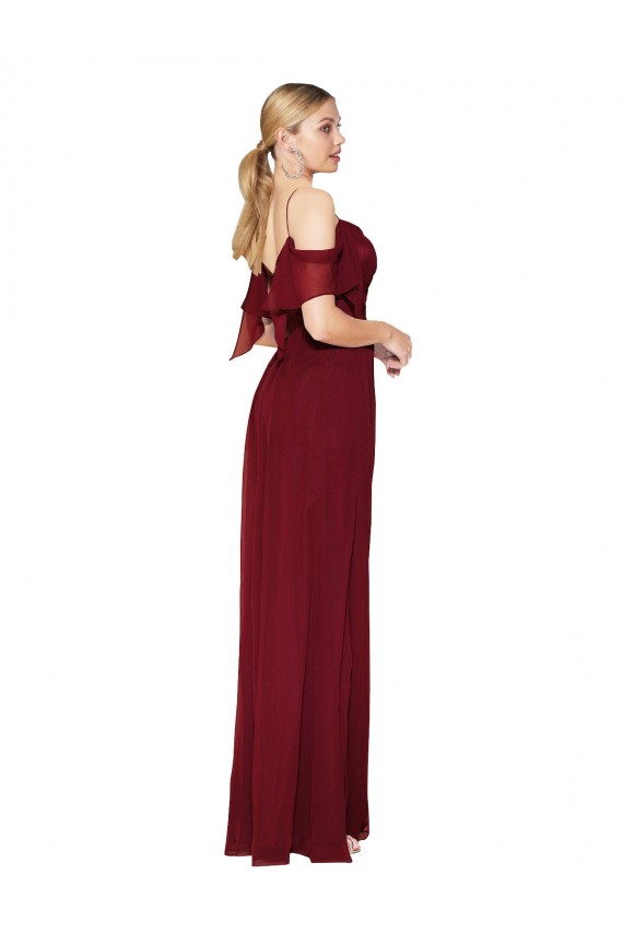 Long Cold Shoulder Soft Chiffon Burgundy Trumpet Formal Evening Gown / Prom Dress / Bridesmaid Dress Newcastle