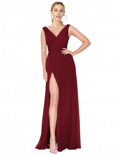 Long Sleeveless Soft Chiffon Burgundy A-Line Black Tie Evening Gown / Prom Dress / Bridesmaid Dress Newcastle