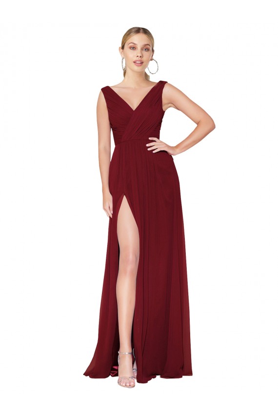 Long Sleeveless Soft Chiffon Burgundy A-Line Black Tie Evening Gown / Prom Dress / Bridesmaid Dress Newcastle