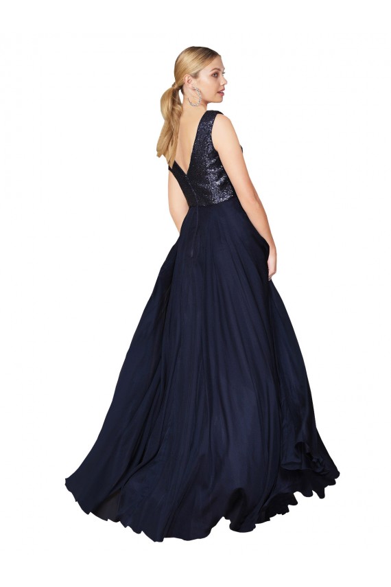 Long Sleeveless Soft Chiffon & Sequin Dark Navy A-Line Semi Formal Evening Gown / Prom Dress / Bridesmaid Dress Newcastle