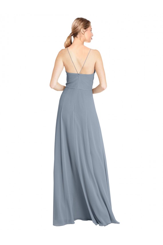Long Sleeveless Soft Chiffon Dusty Blue A-Line Bridesmaid Gowns Newcastle