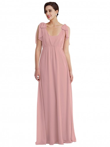 Long Sleeveless Soft Chiffon Dusty Pink A-Line Semi Formal Evening Dress / Bridesmaid Dress Newcastle