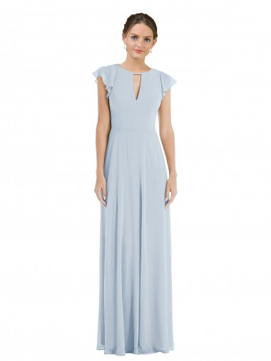 Long Flutter Sleeves Soft Chiffon Sea Glass A-Line Formal Evening Gown / Bridesmaid Dress Newcastle