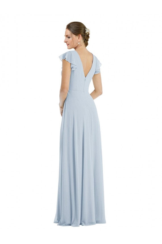 Long Flutter Sleeves Soft Chiffon Sea Glass A-Line Formal Evening Gown / Bridesmaid Dress Newcastle