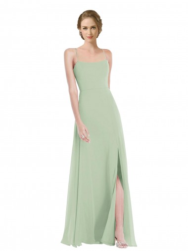 Long Sleeveless Soft Chiffon Sage Scoop Neck A-Line Semi Formal Evening Dress / Bridesmaid Dress Newcastle