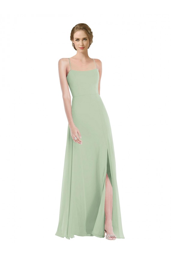 Long Sleeveless Soft Chiffon Sage Scoop Neck A-Line Semi Formal Evening Dress / Bridesmaid Dress Newcastle