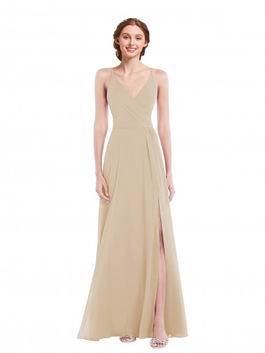Long Sleeveless Soft Chiffon Champagne A-Line Semi Formal Evening Dress / Bridesmaid Dress Newcastle