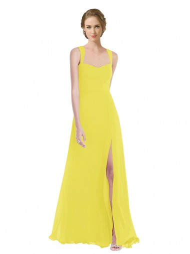 Long Sleeveless Soft Chiffon Yellow A-Line Semi Formal Evening Dress / Bridesmaid Dress Newcastle