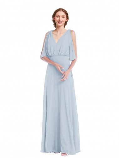 Long Half Sleeves Soft Chiffon Sea Glass A-Line Evening Gown / Bridesmaid Dress Newcastle