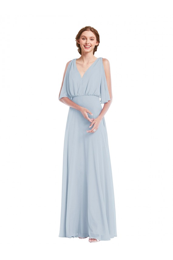 Long Half Sleeves Soft Chiffon Sea Glass A-Line Evening Gown / Bridesmaid Dress Newcastle