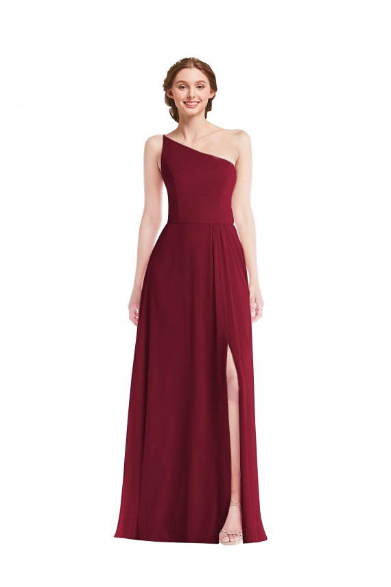 Long Sleeveless Soft Chiffon Burgundy A-Line Semi Formal Evening Dress / Bridesmaid Dress Newcastle