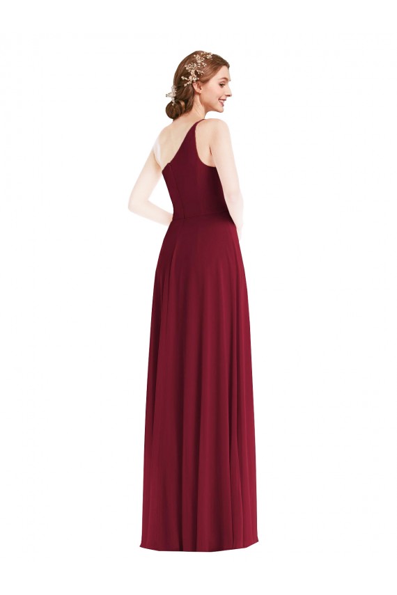 Long Sleeveless Soft Chiffon Burgundy A-Line Semi Formal Evening Dress / Bridesmaid Dress Newcastle