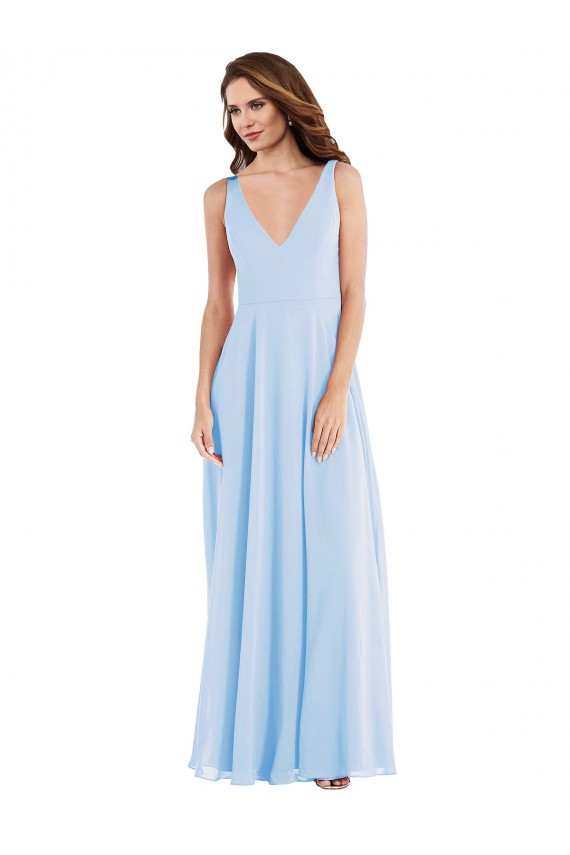 Long Sleeveless Soft Chiffon Light Sky Blue V-Neck A-Line Semi Formal Evening Dress / Bridesmaid Dress Newcastle