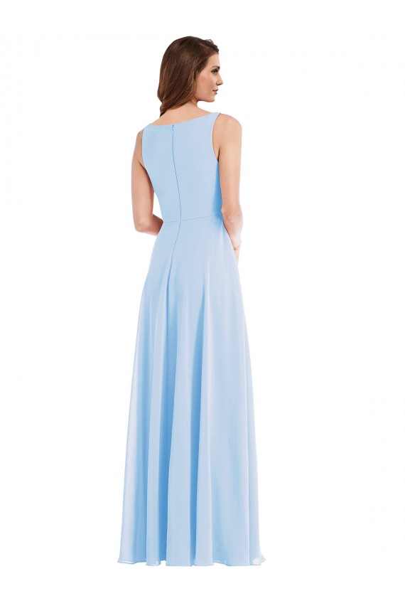 Long Sleeveless Soft Chiffon Light Sky Blue V-Neck A-Line Semi Formal Evening Dress / Bridesmaid Dress Newcastle
