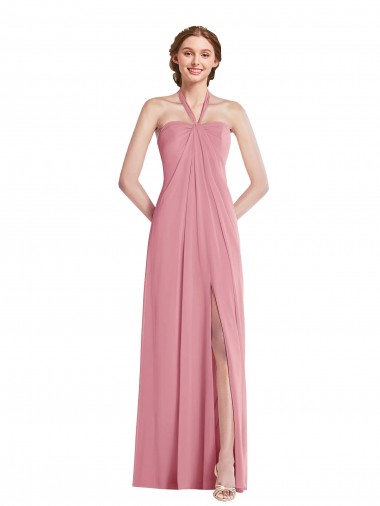 Long Sleeveless Soft Chiffon Skin Pink Halter Neck A-Line Semi Formal Evening Dress / Bridesmaid Dress Newcastle
