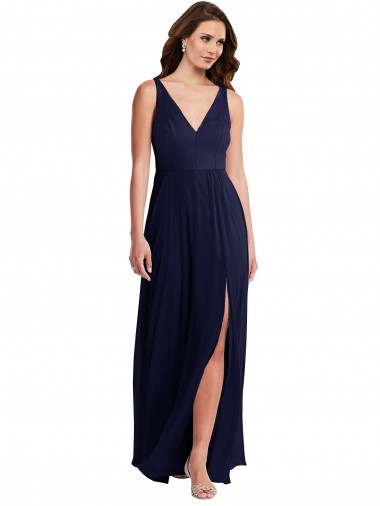 Long Sleeveless Soft Chiffon Dark Navy A-Line Black Tie Evening Gown / Bridesmaid Dress Newcastle