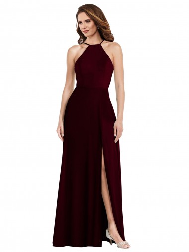 Long Sleeveless Soft Chiffon Burgundy Gold A-Line Semi Formal Evening Dress / Bridesmaid Dress Newcastle
