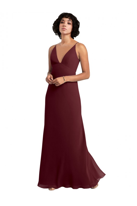 Long Sleeveless Soft Chiffon Burgundy Gold A-Line Bridesmaid Dress / Formal Dress Newcastle