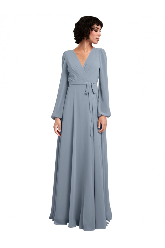 Long Long Sleeves Soft Chiffon Dusty Blue A-Line Bridesmaid Dress / Formal Dress Newcastle