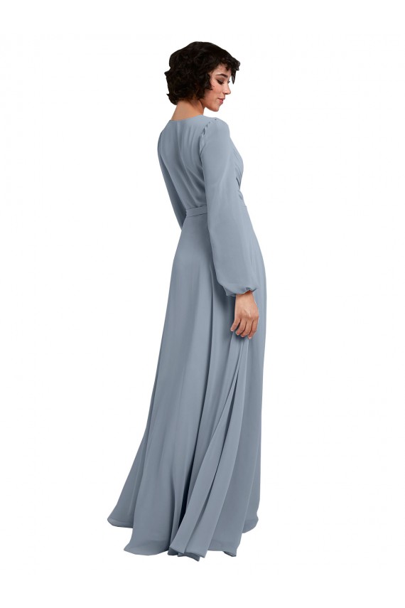 Long Long Sleeves Soft Chiffon Dusty Blue A-Line Bridesmaid Dress / Formal Dress Newcastle